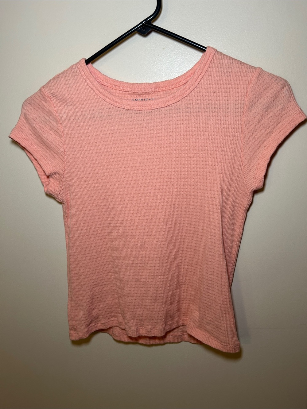 American Eagle Outfitters Coral pink orange Ribbed Short Sleeve Crewneck Top L